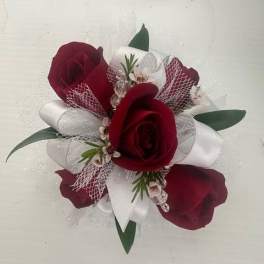Wrist Corsage - White & Red