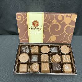 Box of assorted chocolates with the lid open