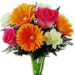 Bouquet of orange gerbera daisies and pink roses