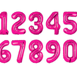 Pink number balloons arranged in two rows on a white background