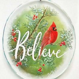 Believe Cardinal Stained Glass Suncatcher