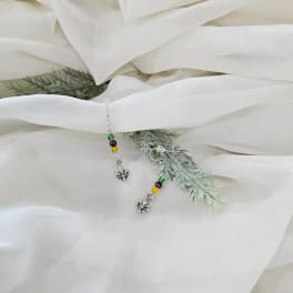 White floral petals with dangling beaded fleur-de-lis charms