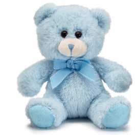 Light blue teddy bear with a ribbon bow