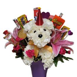 PUPPY LOVE FLOWER & CANDY BOUQUET