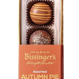 Box of assorted autumn pie truffles in clear packaging