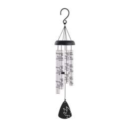 Black and silver wind chime with a dove pendant