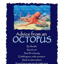 Blue poster with an octopus illustration and advice text