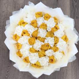 Yellow Rose and White Carnation Bouquet