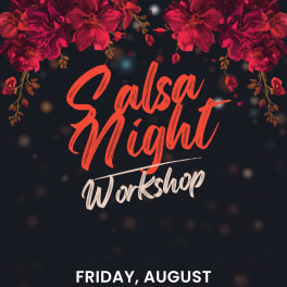 Floral event flyer with red flowers and the text "Salsa Night Workshop"
