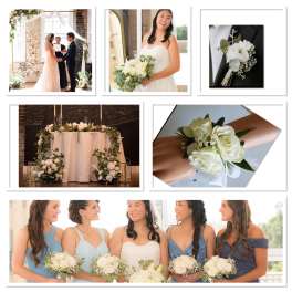 Wedding floral arrangements and bouquets in white and green tones