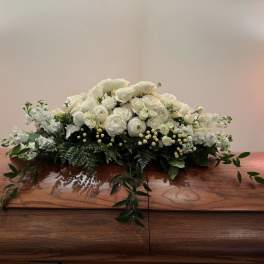 Half casket all white traditional spray