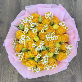Yellow Rose ,tulip, and chamomile Bouquet
