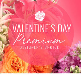 Valentine's Day premium floral design with pink lilies and orange roses