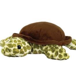 Plush turtle toy with a brown shell on a white background