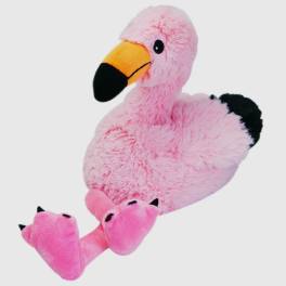 Pink flamingo plush toy with black and orange beak