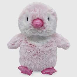 Pink plush penguin toy with sparkly beak and feet