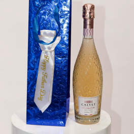white wine and a blue gift bag set