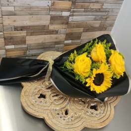 Wrapped Trilogy of Light Roses and Sunflower
