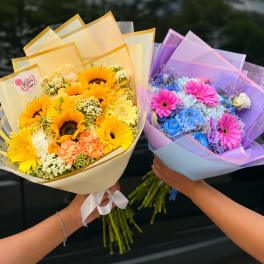 Golden Sunshine Bouquet or Blue Harmony Bouquet