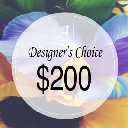 Designer’s Choice $200 graphic over colorful flower petals