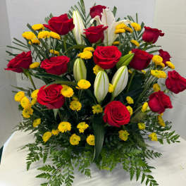 lilies and roses arrangement