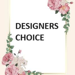 Floral framed card with pink flowers and the words Designers Choice