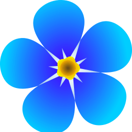 Blue flower icon with a yellow center on a green background