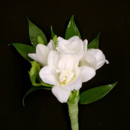 White boutonniere - orchid or freesia.