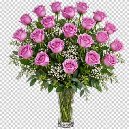 Bouquet of pink roses in a clear glass vase