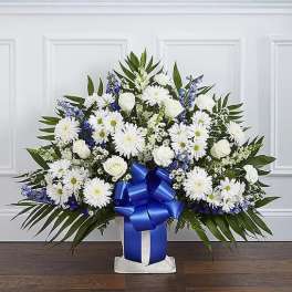 Heartfelt Tribute™ Blue & White Floor Basket Arrangement