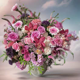 Pink and white mixed bouquet in a round vase
