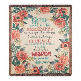 Floral throw blanket with a Serenity Prayer quote
