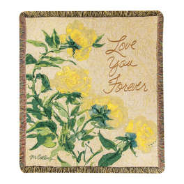 Floral throw blanket with yellow roses and the words "Love You Forever"