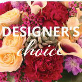 Colorful floral collage with the words "designer's choice" overlaid