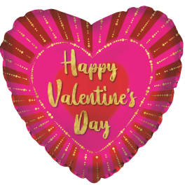 Heart-shaped pink Valentine's Day balloon with gold lettering