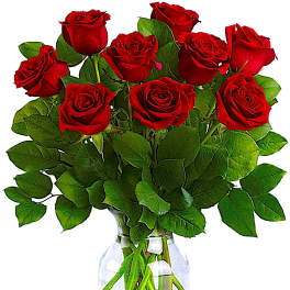 Bouquet of red roses in a clear glass vase