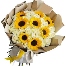 WHITE ROSES AND YELLOW SUNFLOWERS RAMO BUCHON