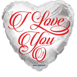 I Love You - White Heart Red Script - Balloon