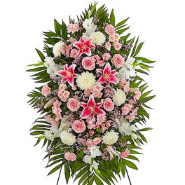 Pink and White Funeral Standing Spray