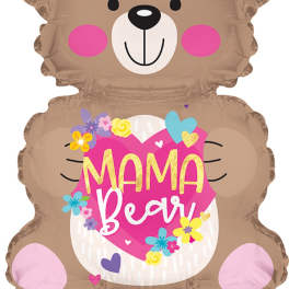 Bear-shaped balloon with "MAMA Bear" text and floral accents