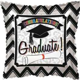 Square graduation balloon with a cap and diploma graphic