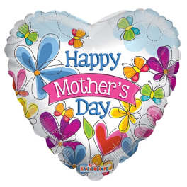 Heart-shaped Mother's Day balloon with colorful butterflies