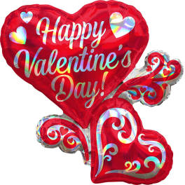 Red heart-shaped Valentine’s Day balloon with iridescent heart accents
