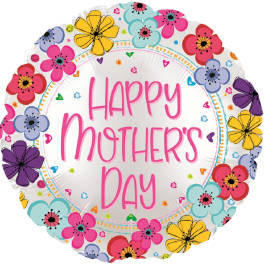 Round balloon with "Happy Mother's Day" text and colorful flower graphics