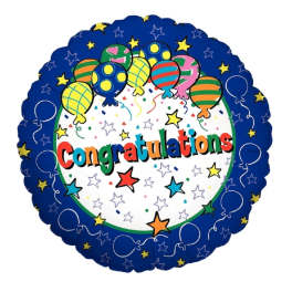 Round congratulations balloon with stars and colorful balloon graphics