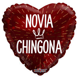 Heart-shaped red foil balloon with white text