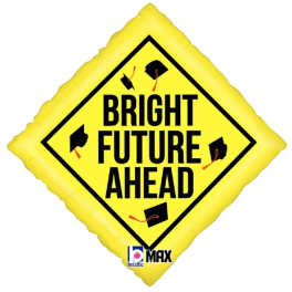 Yellow graduation balloon with "Bright Future Ahead" text