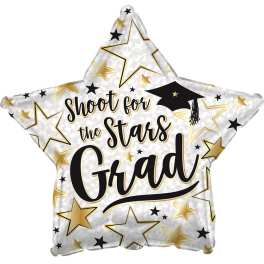Star-shaped graduation balloon with gold and black lettering