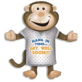 Cartoon monkey holding a get well soon message