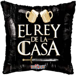 Black balloon with beer mugs and "El Rey de la Casa" text